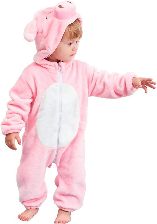 Adorable  Unisex Baby Animal Costume - Cozy Flannel Hooded Romper for Autumn & Winter Fun!